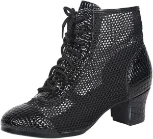 Women's Ballroom Dance Shoes, Latin Salsa Practice Performance Dancing Shoes Lace-Up High Top Jazz Boots