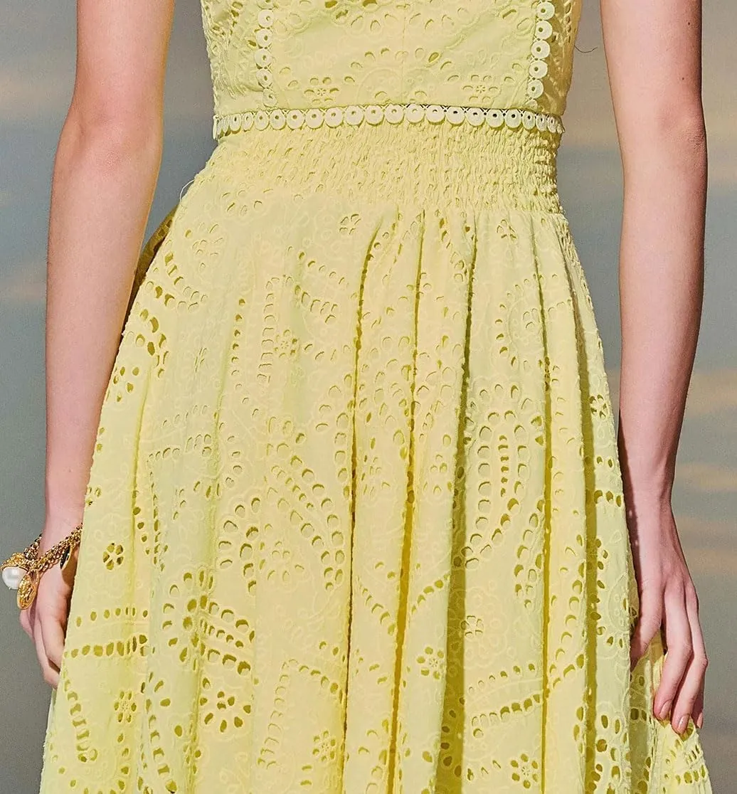 Womens Boho Eyelet Maxi Skirts Lace Flowy A-Line Summer Beach Long Skirts Elegant Outfits