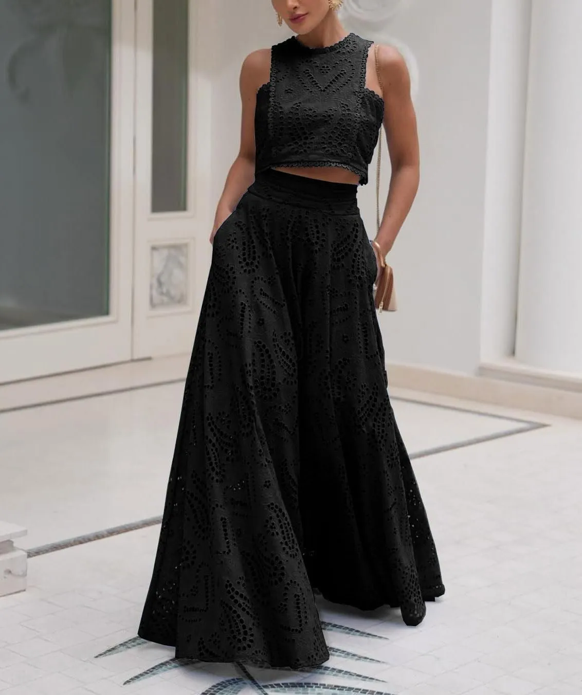 Womens Boho Eyelet Maxi Skirts Lace Flowy A-Line Summer Beach Long Skirts Elegant Outfits