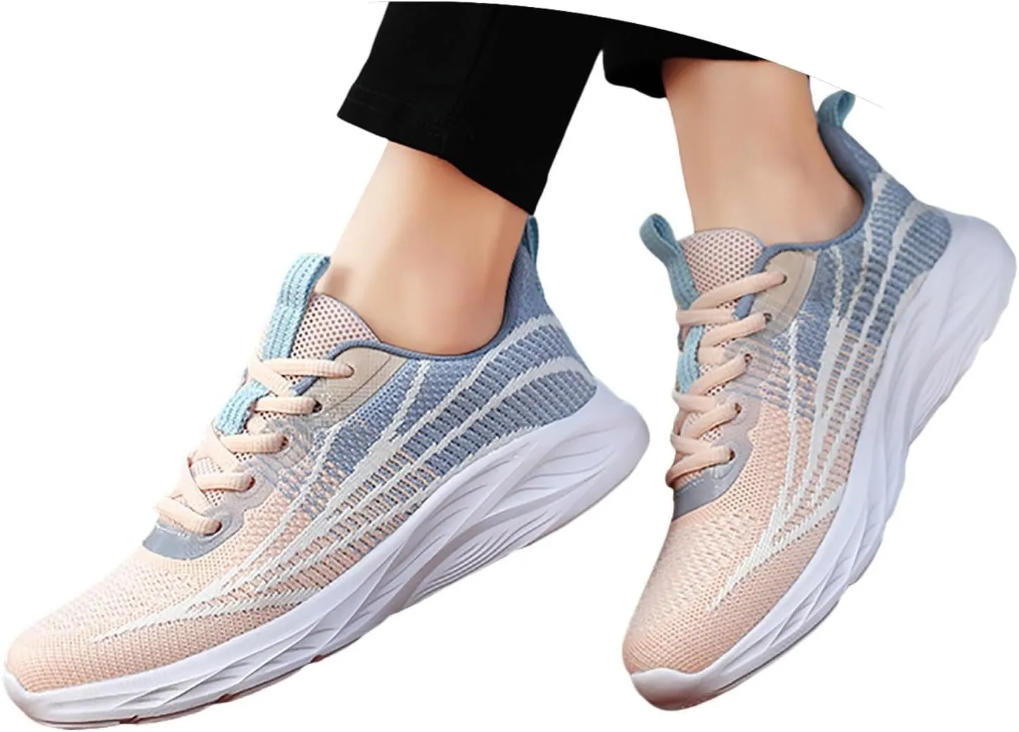 Women's Breathable Knit Mesh Sneakers for Walking Running Gym Casual Wear Lightweight Low Heel Athletic Shoes