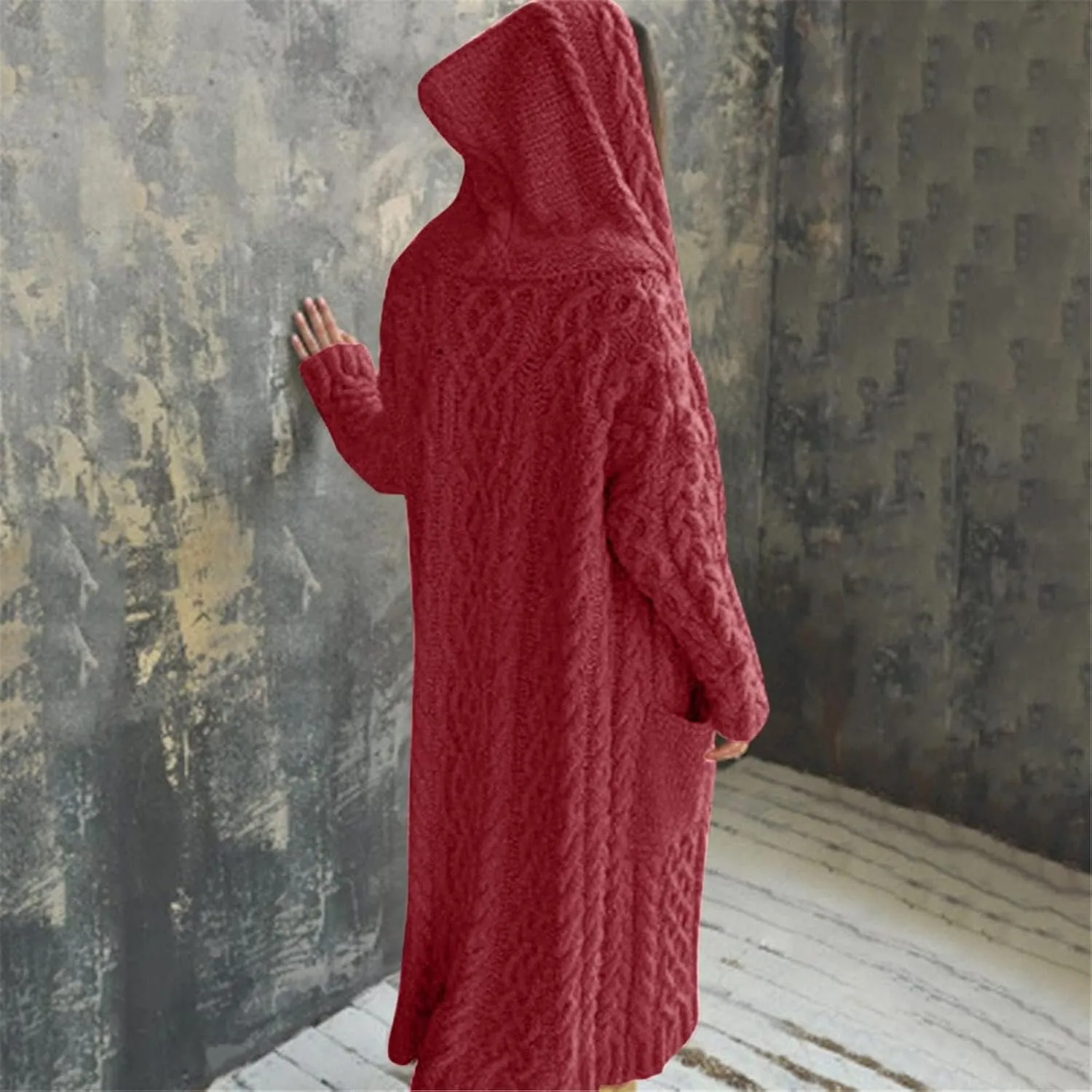 Womens Cardigan Long Sweaters Chunky Twists Cable Knitted Coats Open Front Hooded Outwear 2023 Trendy Warm Sweater