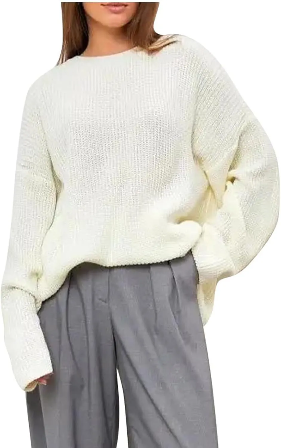 Women's Casual Oversized Sweaters Loose Soft Chunky Knit Long Batwing Sleeve Pullover Sweater Tunic Outfit Tops 2024