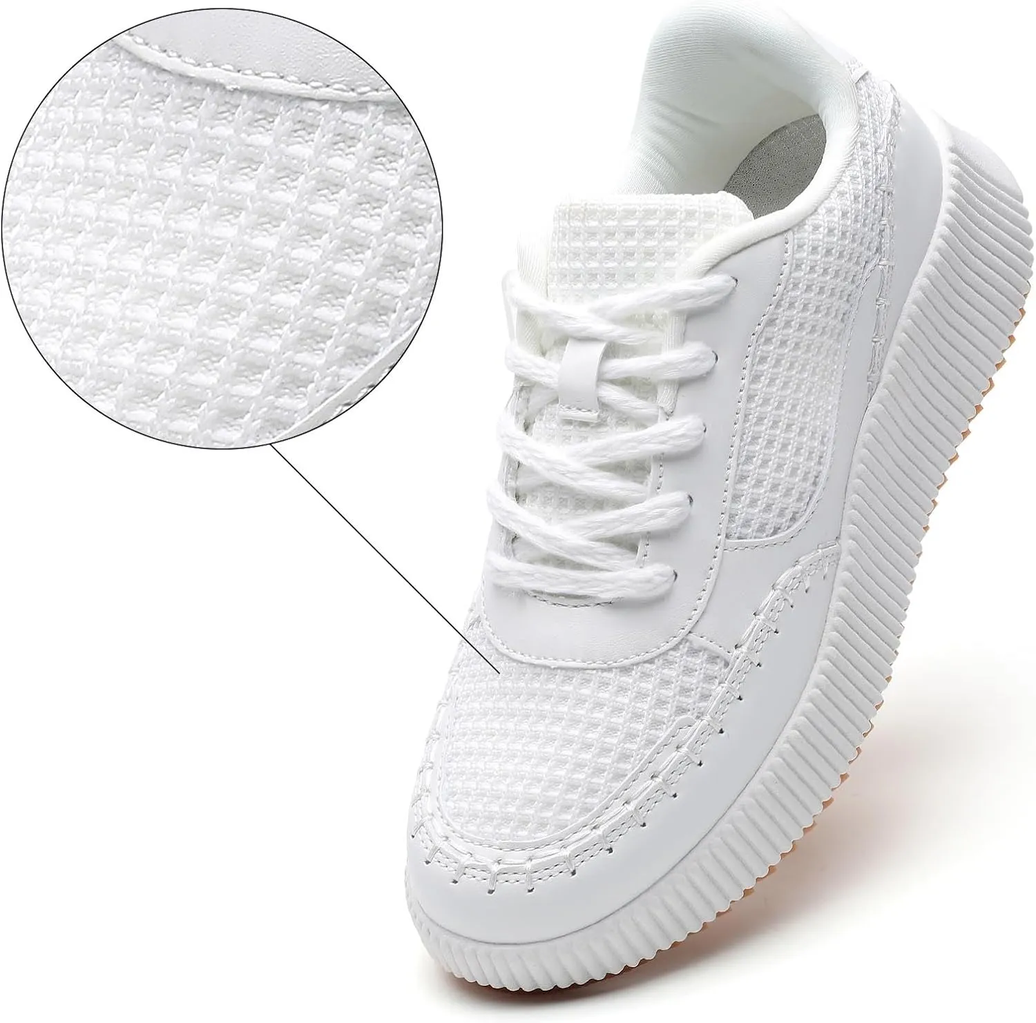 Womens Chunky Platform Sneakers | Orthopedic Walking Shoes with Arch Support | Breathable Knit Uppers | Casual Shoes with Non-Slip Rubber Outsole | Perfect for Travel, Shopping | White Tennis Shoes