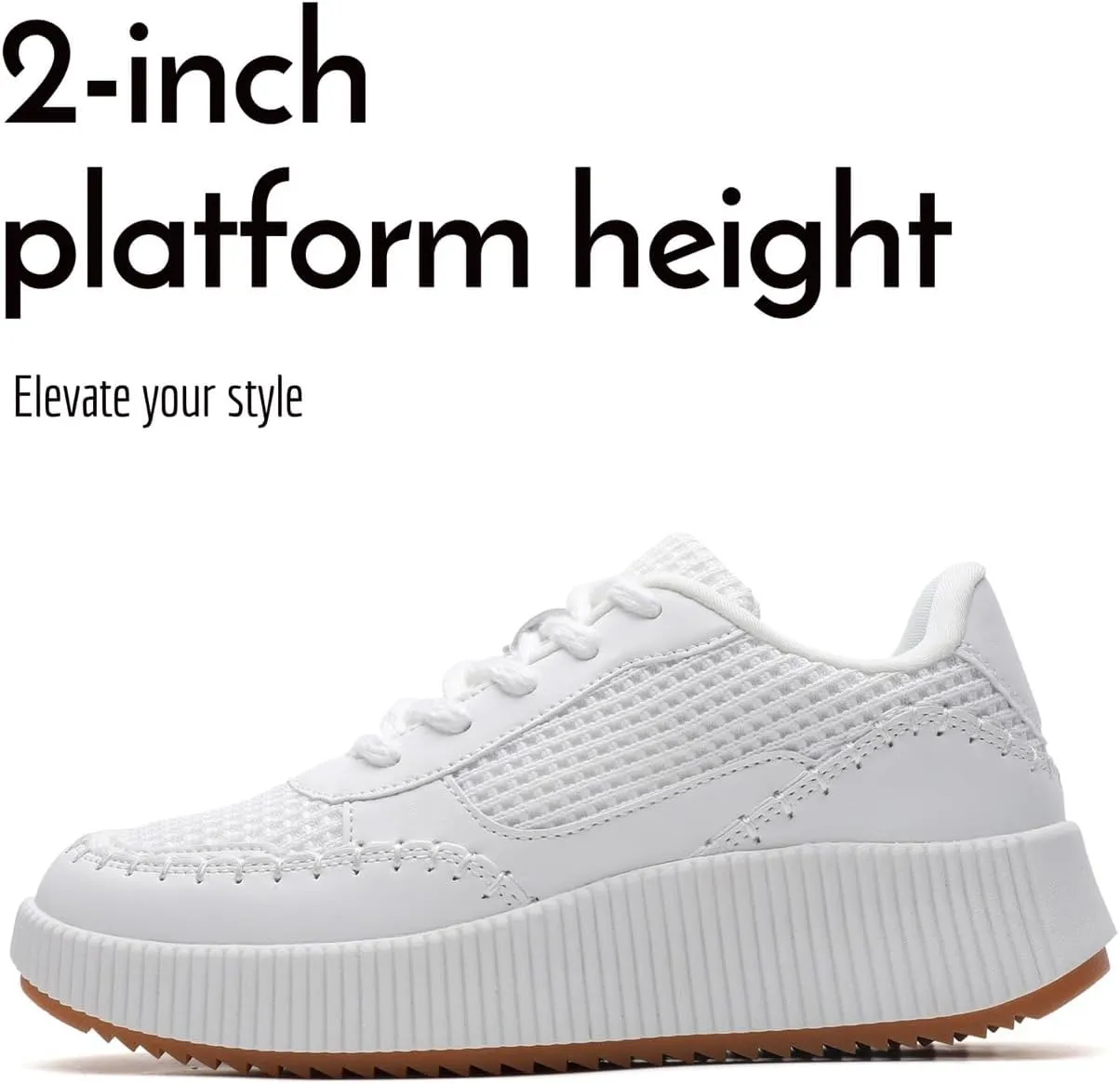 Womens Chunky Platform Sneakers | Orthopedic Walking Shoes with Arch Support | Breathable Knit Uppers | Casual Shoes with Non-Slip Rubber Outsole | Perfect for Travel, Shopping | White Tennis Shoes