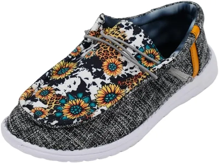 Women's Comfortable Sunflower Lace-up Loafers Orthopedic Ultralight Canvas Boat Casual Shoes with Arch Support Grey