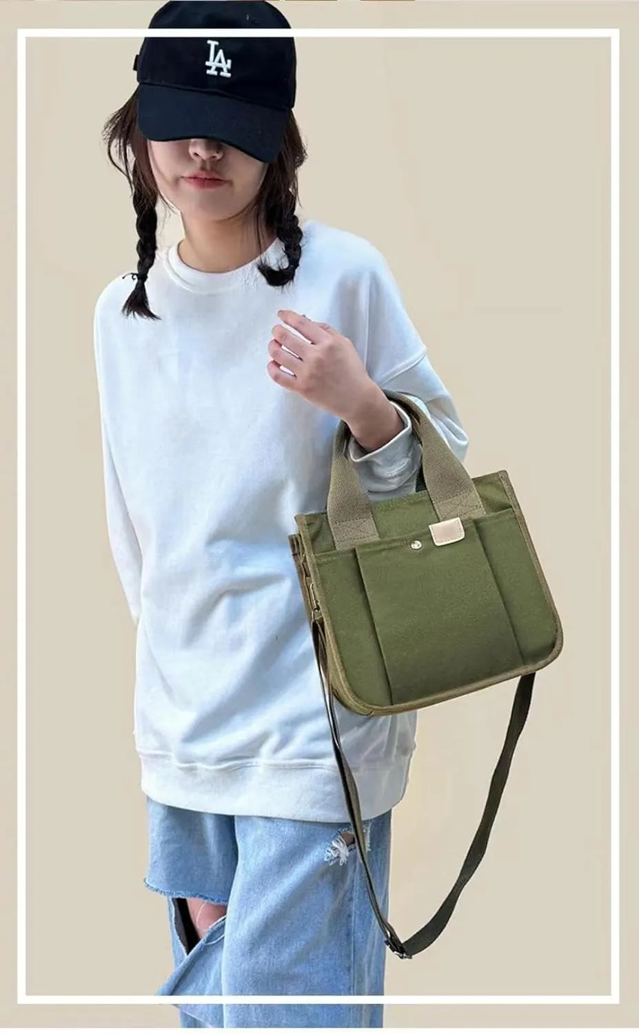 Women's Crossbody Shoulder Bag Multi Compartment Canvas Tote Bag Canvas Hobo Messenger Bag with Zipper Satchel