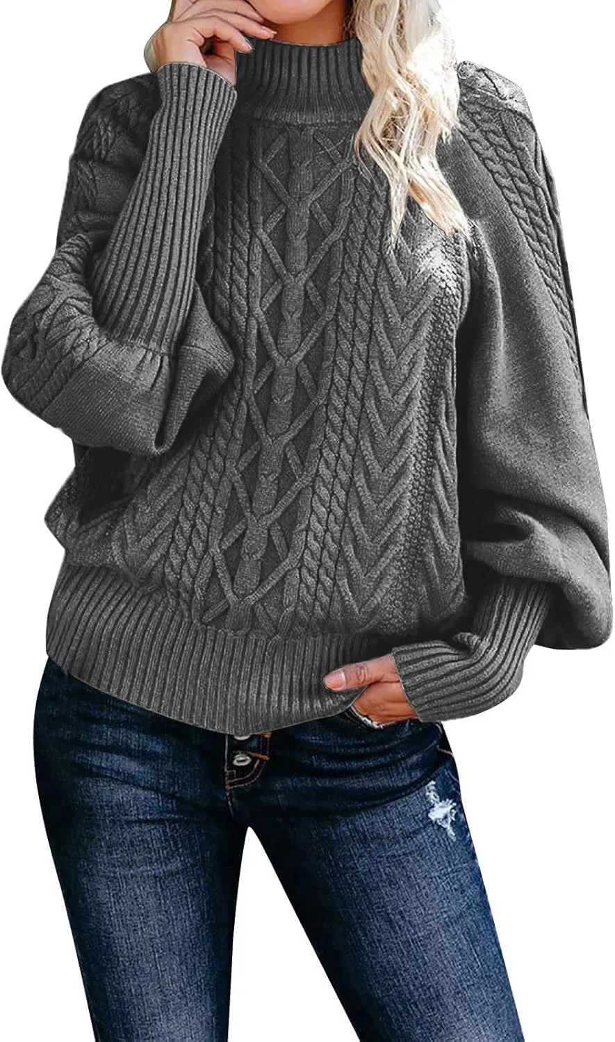 Women's Fall Solid Ladies Sweaters 2024 Knit Loose Long Sleeve Chunky Knit Sweaters for Women Casual Autumn Tops Y2K