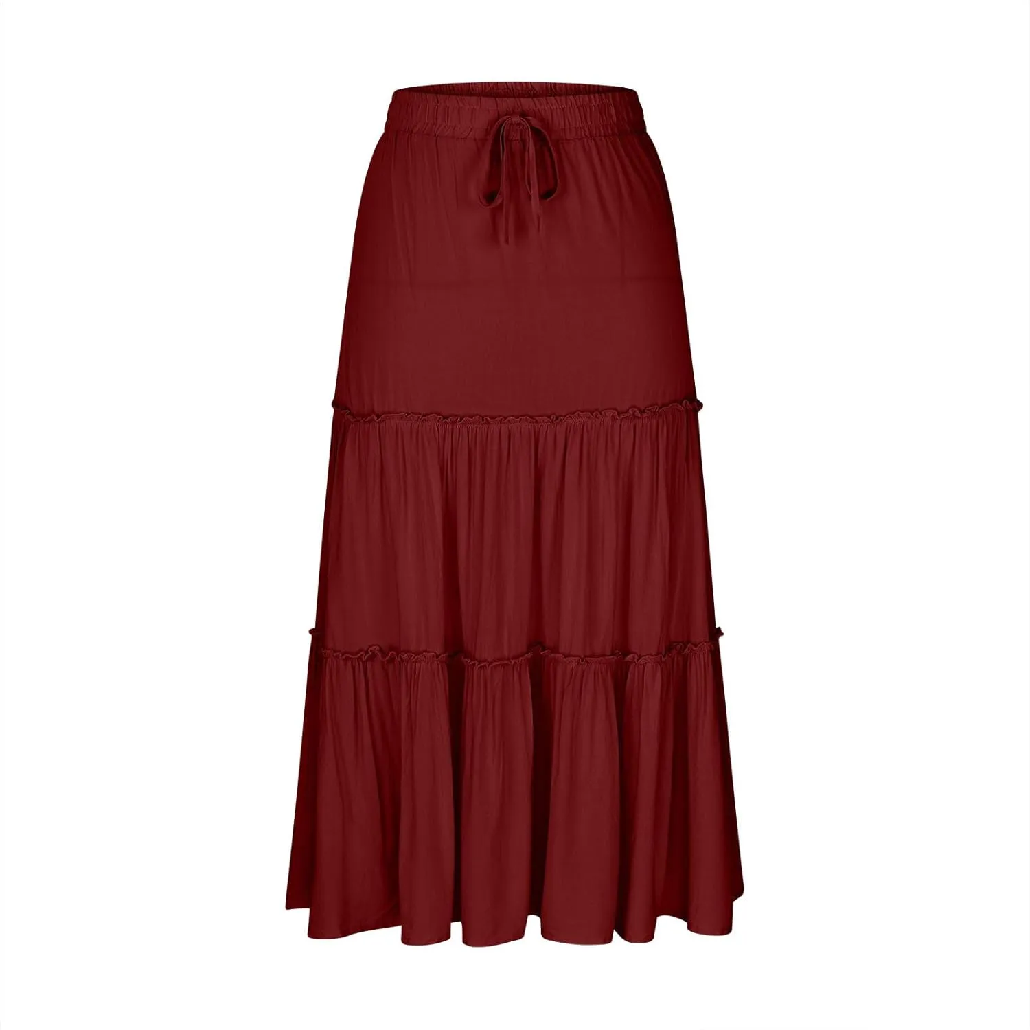Womens Flowy Boho Maxi Skirt Elastic High Waist A Line Pleated Tiered Summer Casual Graduation Beach Long Skirts with Pockets
