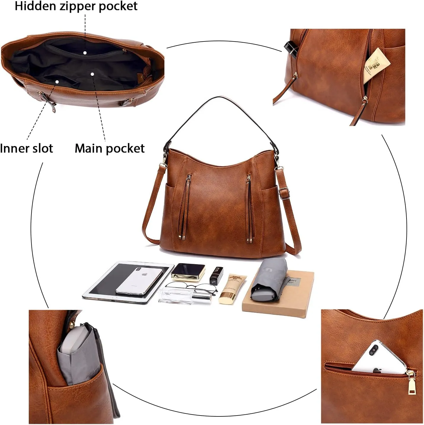 Womens Hobo Handbags PU Leather Shoulder Bags Fashion Top Handle Purses Large Crossbody Handbags