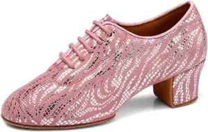 Women's Latin Practice Dance Shoes Close Toe Lace Up Modern Ballroom Salsa Tango Performance Dance Shoes,Model WDL-K4