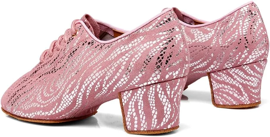 Women's Latin Practice Dance Shoes Close Toe Lace Up Modern Ballroom Salsa Tango Performance Dance Shoes,Model WDL-K4