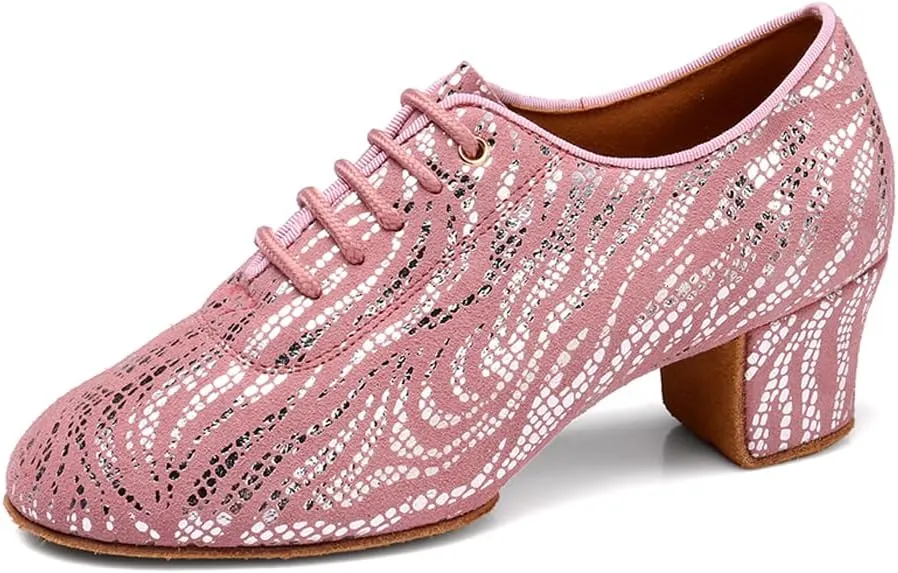 Women's Latin Practice Dance Shoes Close Toe Lace Up Modern Ballroom Salsa Tango Performance Dance Shoes,Model WDL-K4