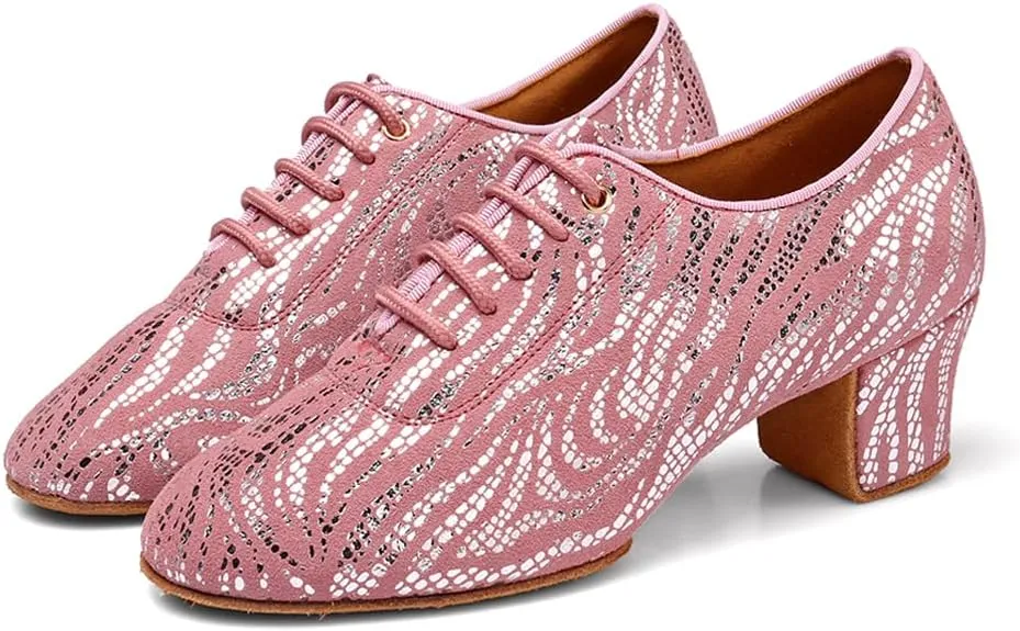 Women's Latin Practice Dance Shoes Close Toe Lace Up Modern Ballroom Salsa Tango Performance Dance Shoes,Model WDL-K4