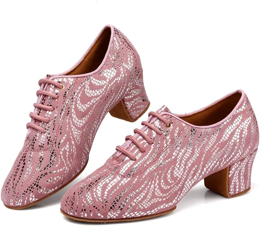 Women's Latin Practice Dance Shoes Close Toe Lace Up Modern Ballroom Salsa Tango Performance Dance Shoes,Model WDL-K4