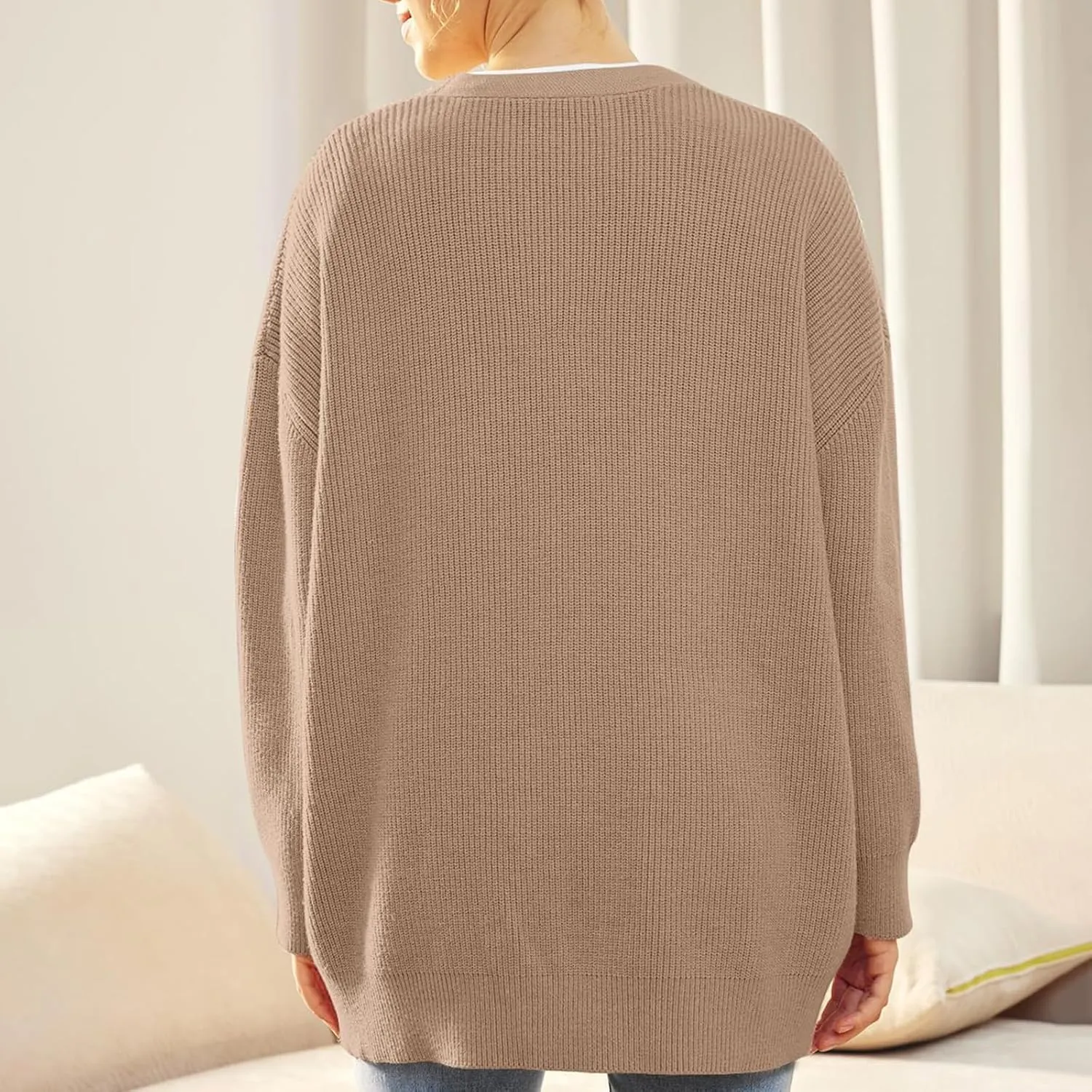 Women's Long Sleeve Knit Sweater Open Front Cardigan Casual Button Down Loose Knit Outerwear Fall Winter Trendy Coat