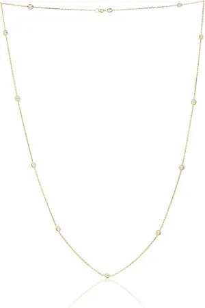 Women's Necklace - 925 Sterling Silver By the Yard Station Bezel Set Crystal Delicate Link Chain Necklace