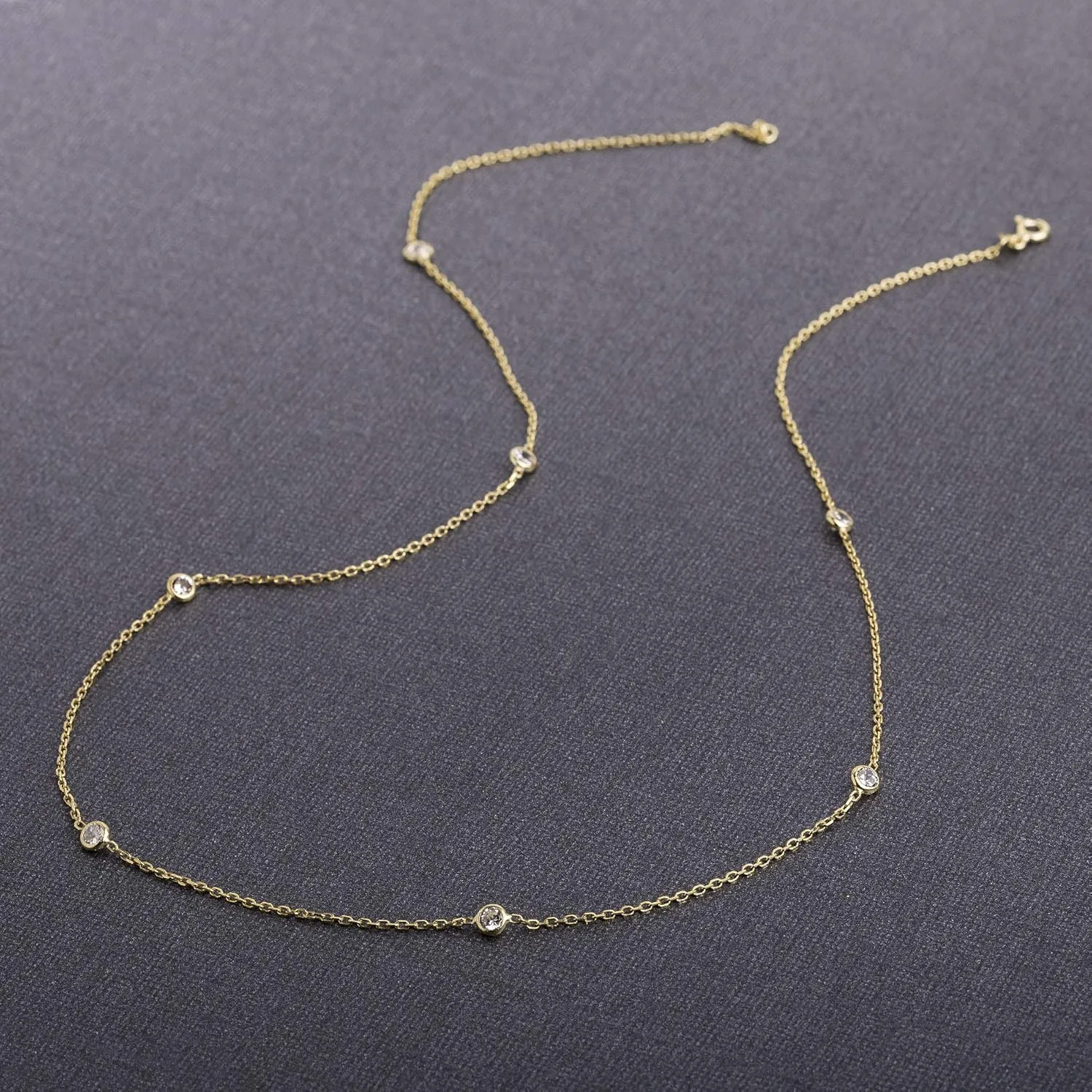 Women's Necklace - 925 Sterling Silver By the Yard Station Bezel Set Crystal Delicate Link Chain Necklace
