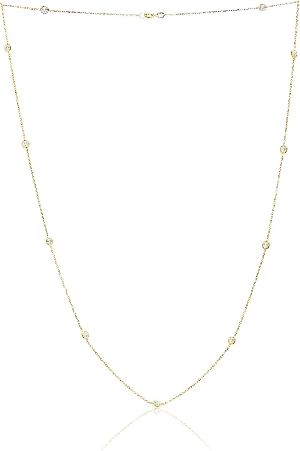 Women's Necklace - 925 Sterling Silver By the Yard Station Bezel Set Crystal Delicate Link Chain Necklace