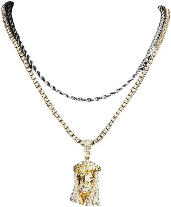 Women's Necklace Jesus Pendant Gold Color Box Chain For Men Head Face Christian Fashion Jewelry DANS02882