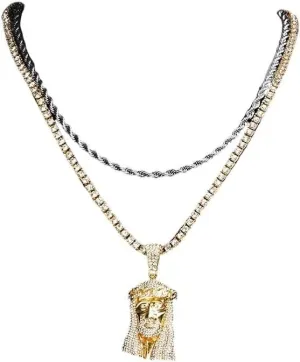 Women's Necklace Jesus Pendant Gold Color Box Chain For Men Head Face Christian Fashion Jewelry DANS02882