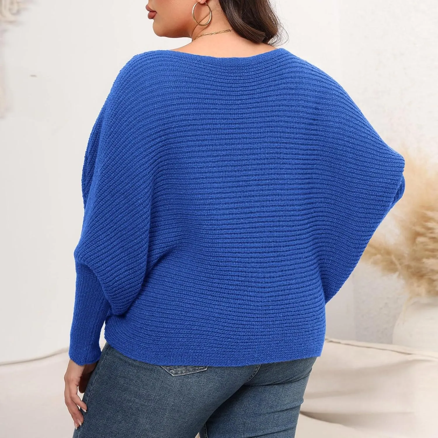 Womens Oversized Crewneck Long Sleeve Sweater Pullover Top Casual Ribbed Knit Sweaters Top 2024 Fall Outfits
