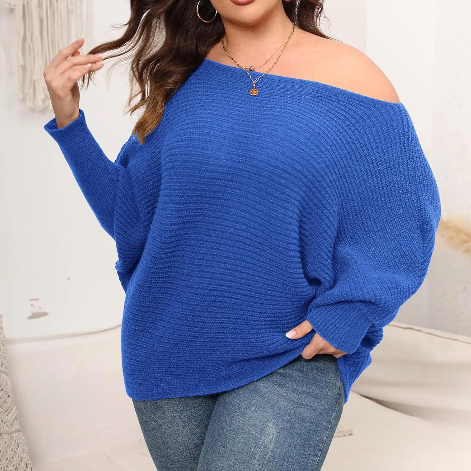 Womens Oversized Crewneck Long Sleeve Sweater Pullover Top Casual Ribbed Knit Sweaters Top 2024 Fall Outfits