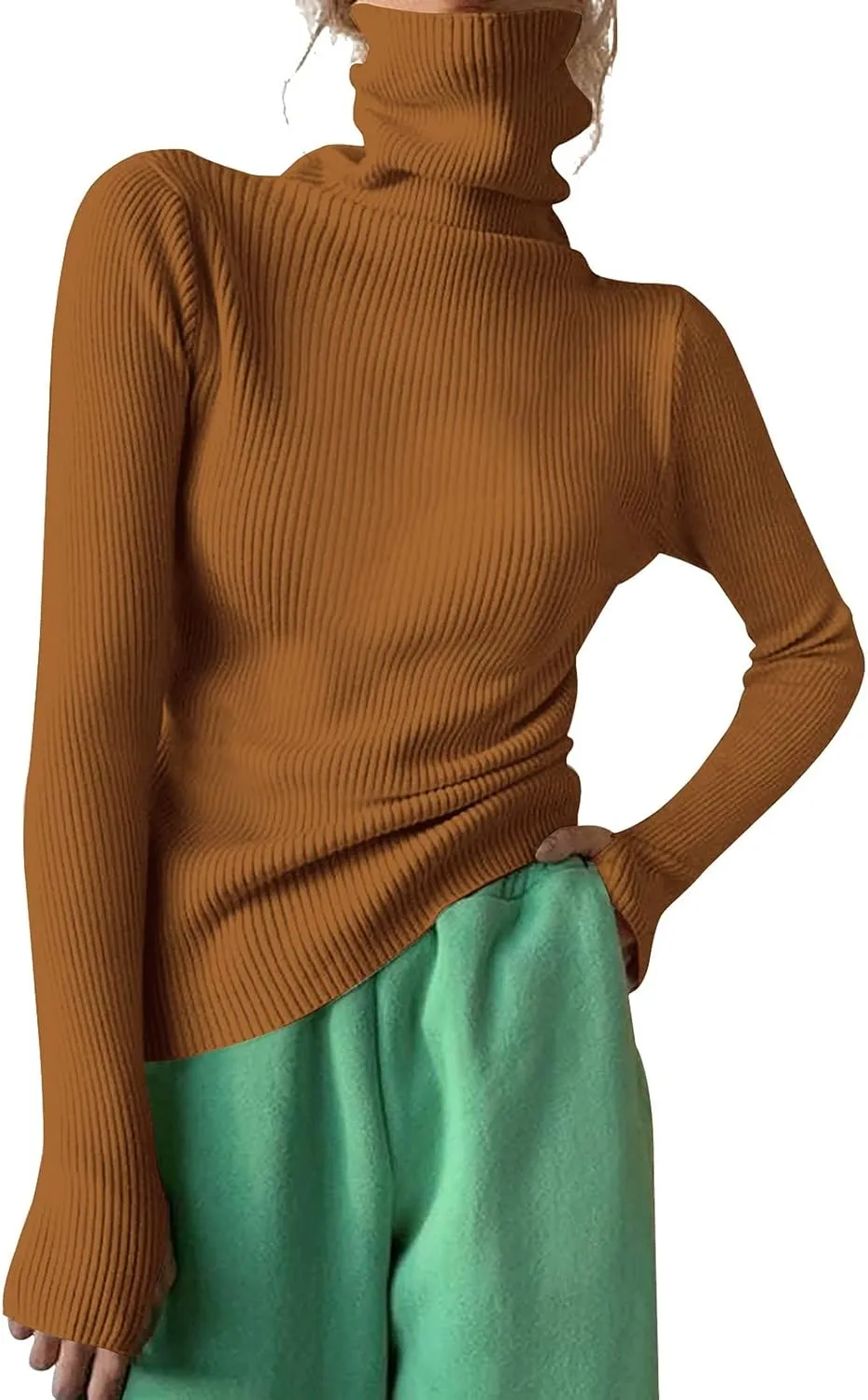 Women's Oversized Turtleneck Knitted Wool Knit Bottom Female Long Sleeve Thick Loose Pullover Sweater Dress Fall