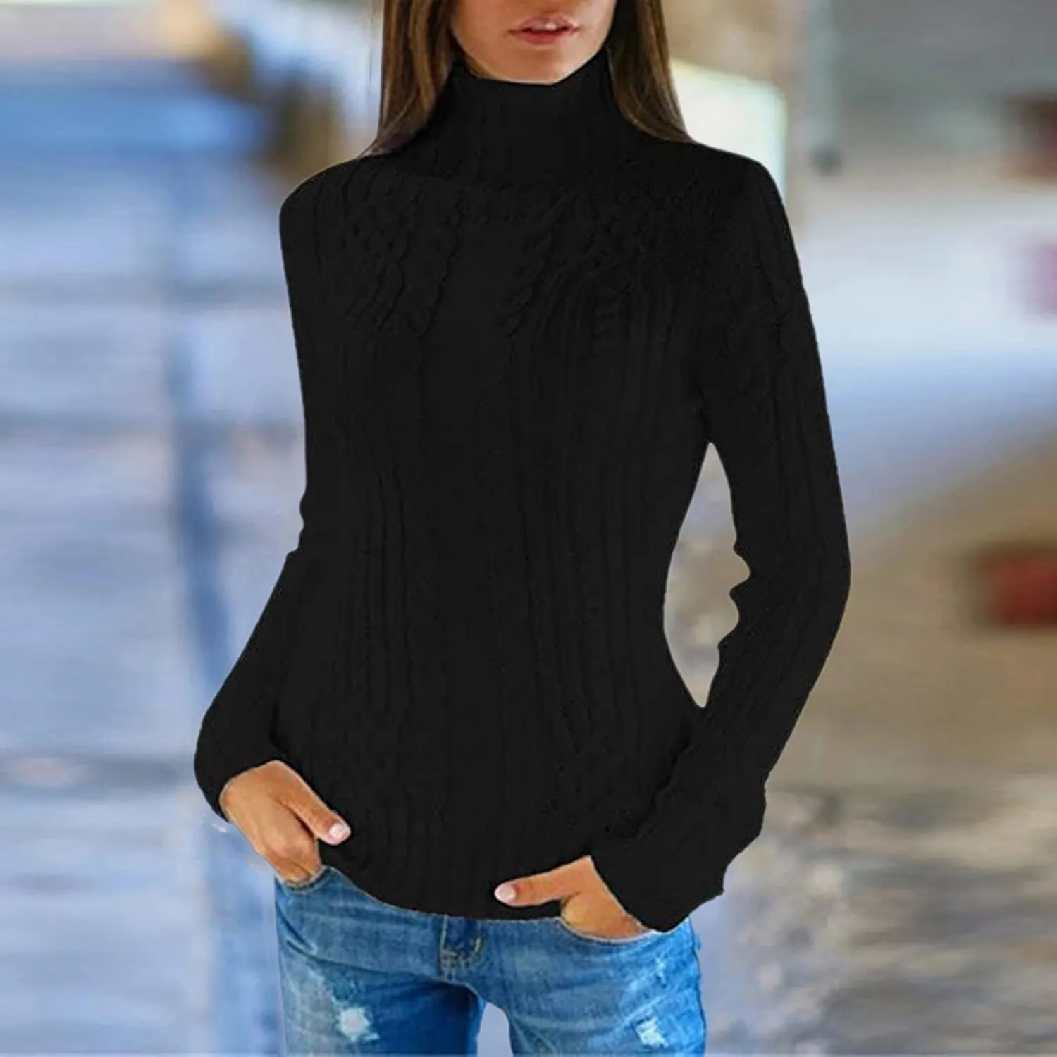 Women's Oversized Turtleneck Knitted Wool Knit Bottom Female Long Sleeve Thick Loose Pullover Sweater Dress Fall