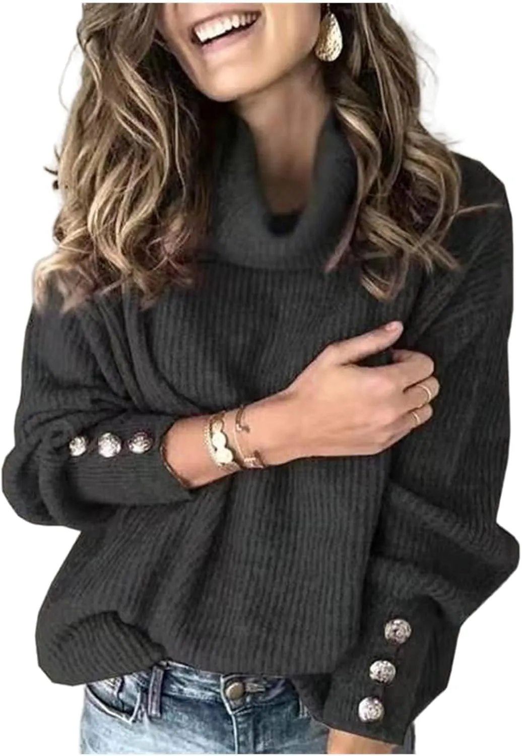 Women's Oversized Turtleneck Sweaters Chunky Cowl Neck Long Sleeve Pullover Fall Winter Slouchy Loose Knit Sweater