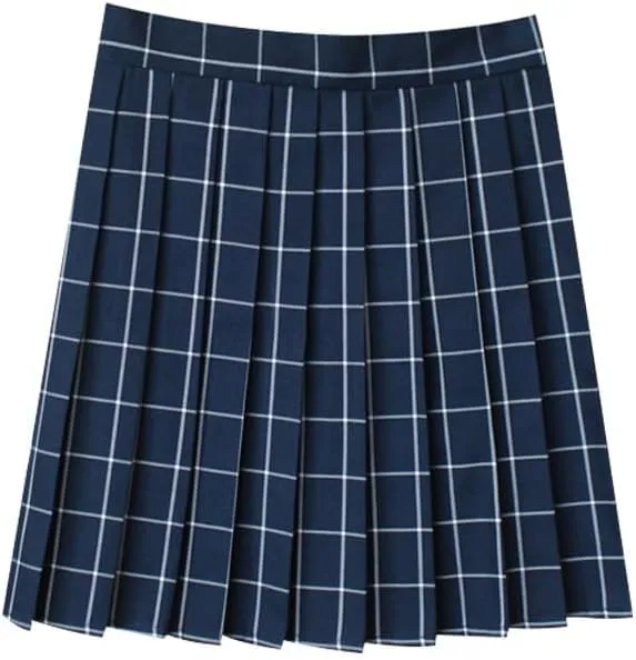 Women's Plaid Pleated Skirt Vintage High Waisted Uniform Preppy A-line Mini Skirts Fashion Short Skirt with Ties