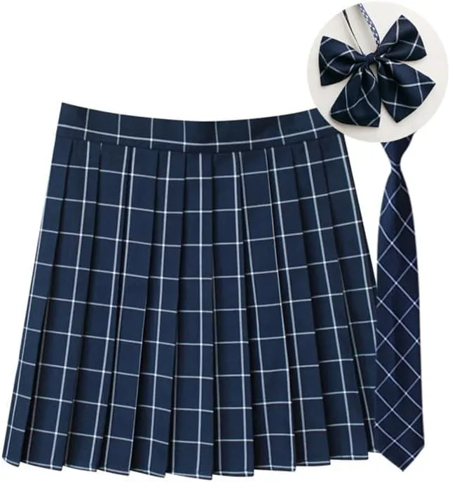 Women's Plaid Pleated Skirt Vintage High Waisted Uniform Preppy A-line Mini Skirts Fashion Short Skirt with Ties