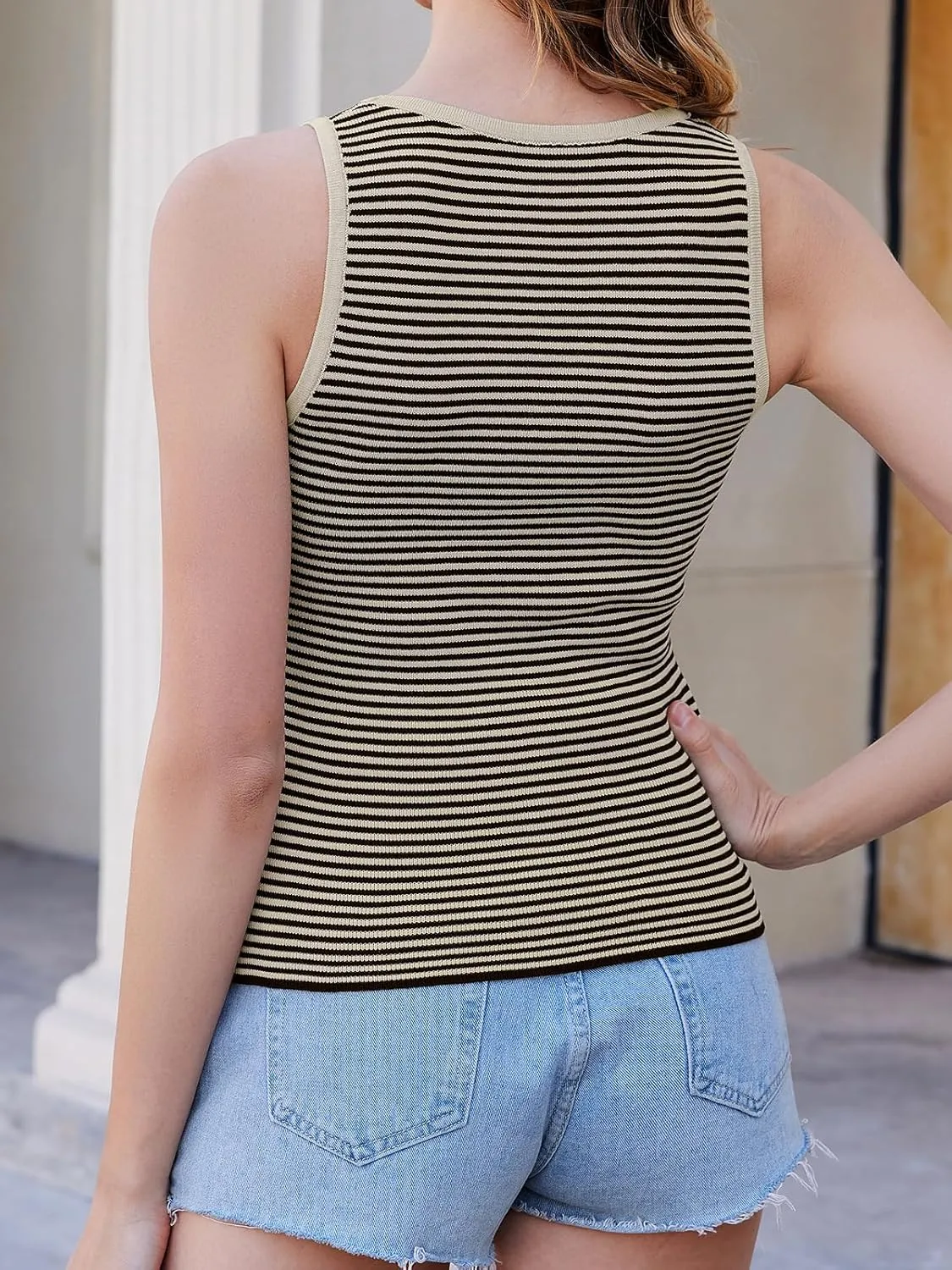 Womens Summer Knit Sleeveless Tank Tops Fitted Ribbed Knit Cami Tank Tops for Women