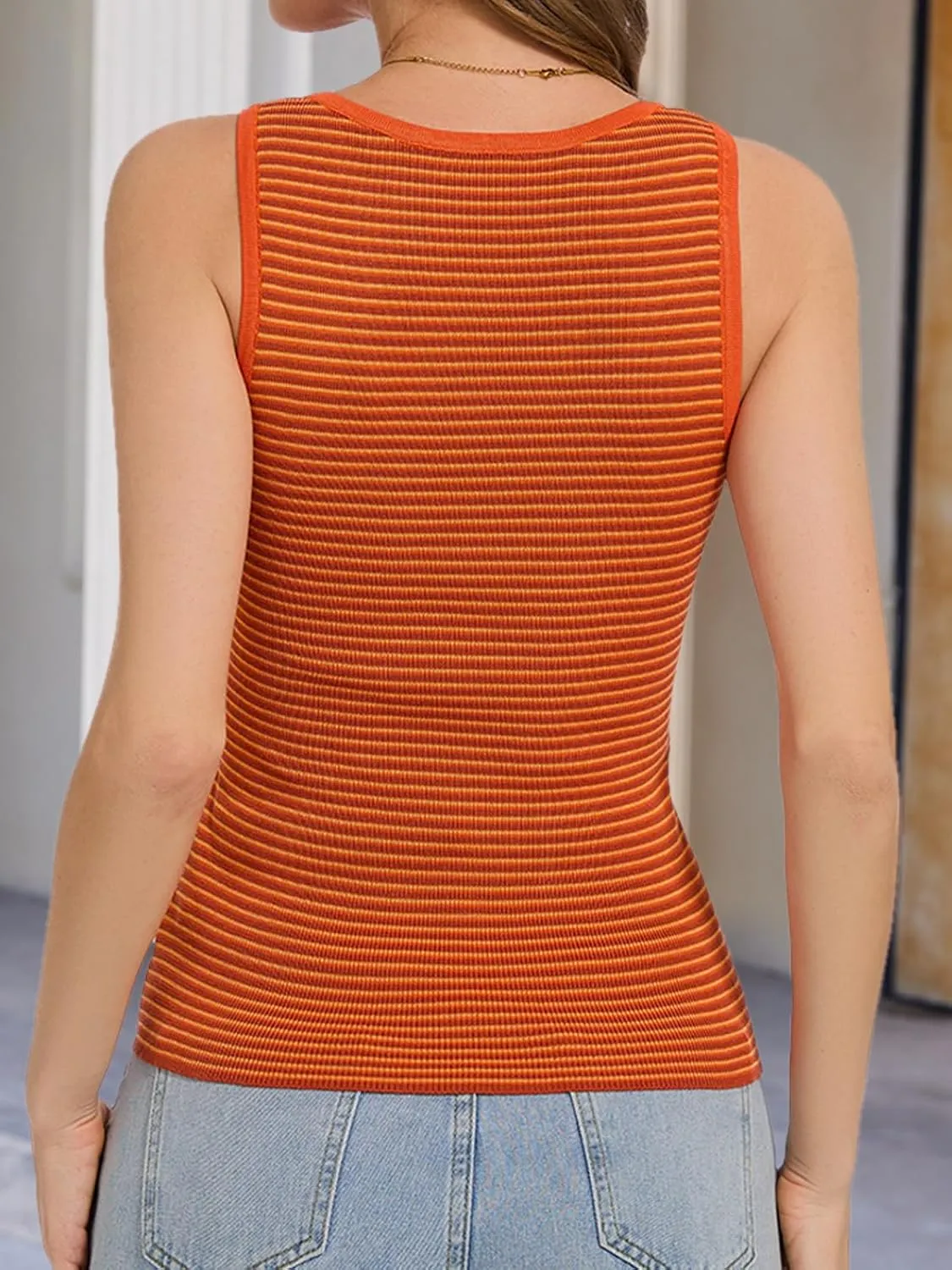 Womens Summer Knit Sleeveless Tank Tops Fitted Ribbed Knit Cami Tank Tops for Women