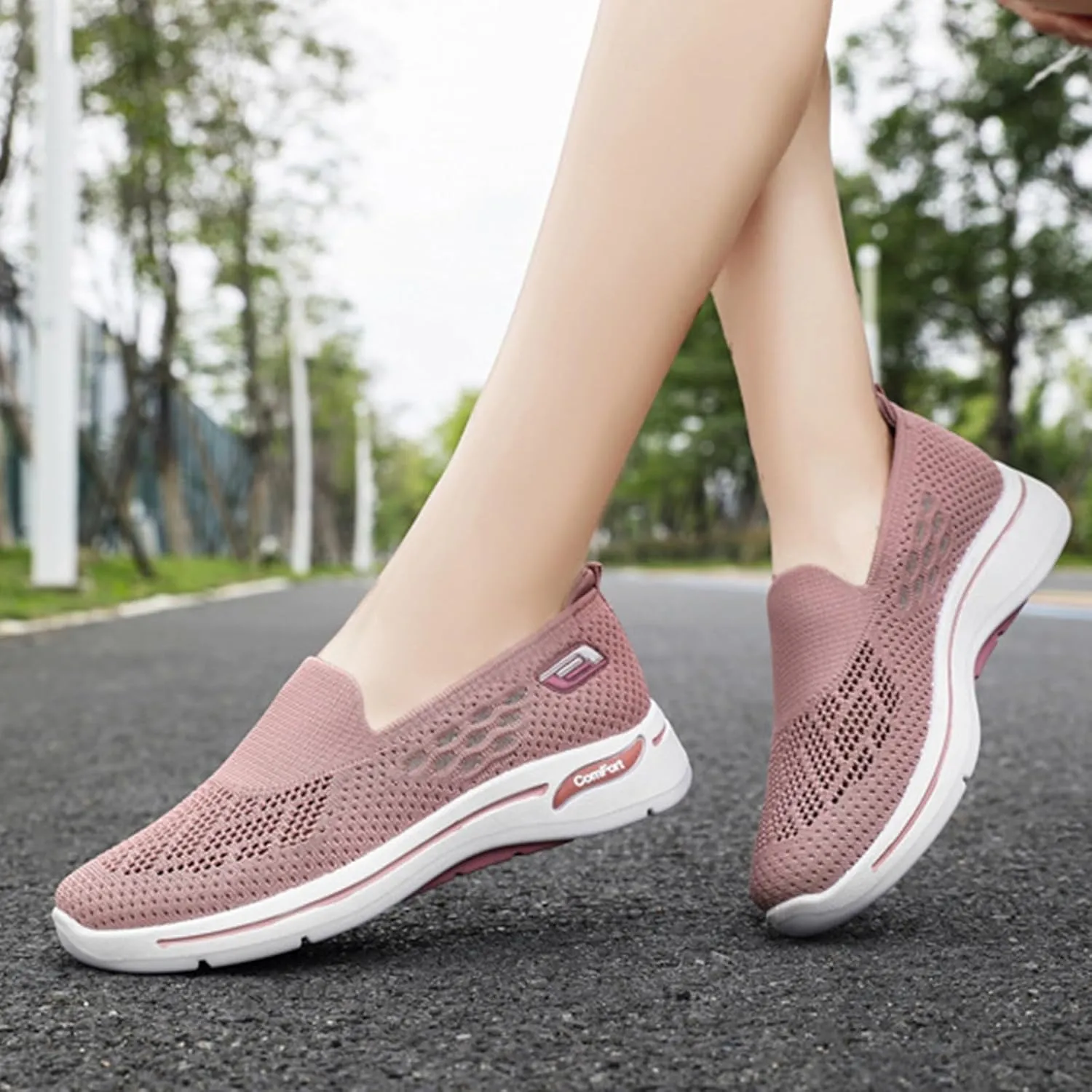 Womens Walking Shoes Orthopedic Walking Shoes for Women Slip on Sneakers Knit Lightweight Comfortable Breathable Sneakers for Arch Support 2025