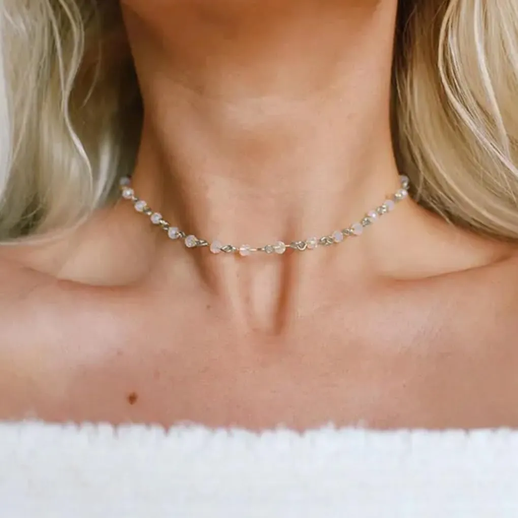 Yalice Beaded Choker Necklace Dainty Opal Birthstone Chokers Necklaces Jewelry for Women