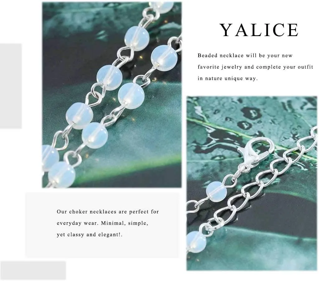 Yalice Beaded Choker Necklace Dainty Opal Birthstone Chokers Necklaces Jewelry for Women