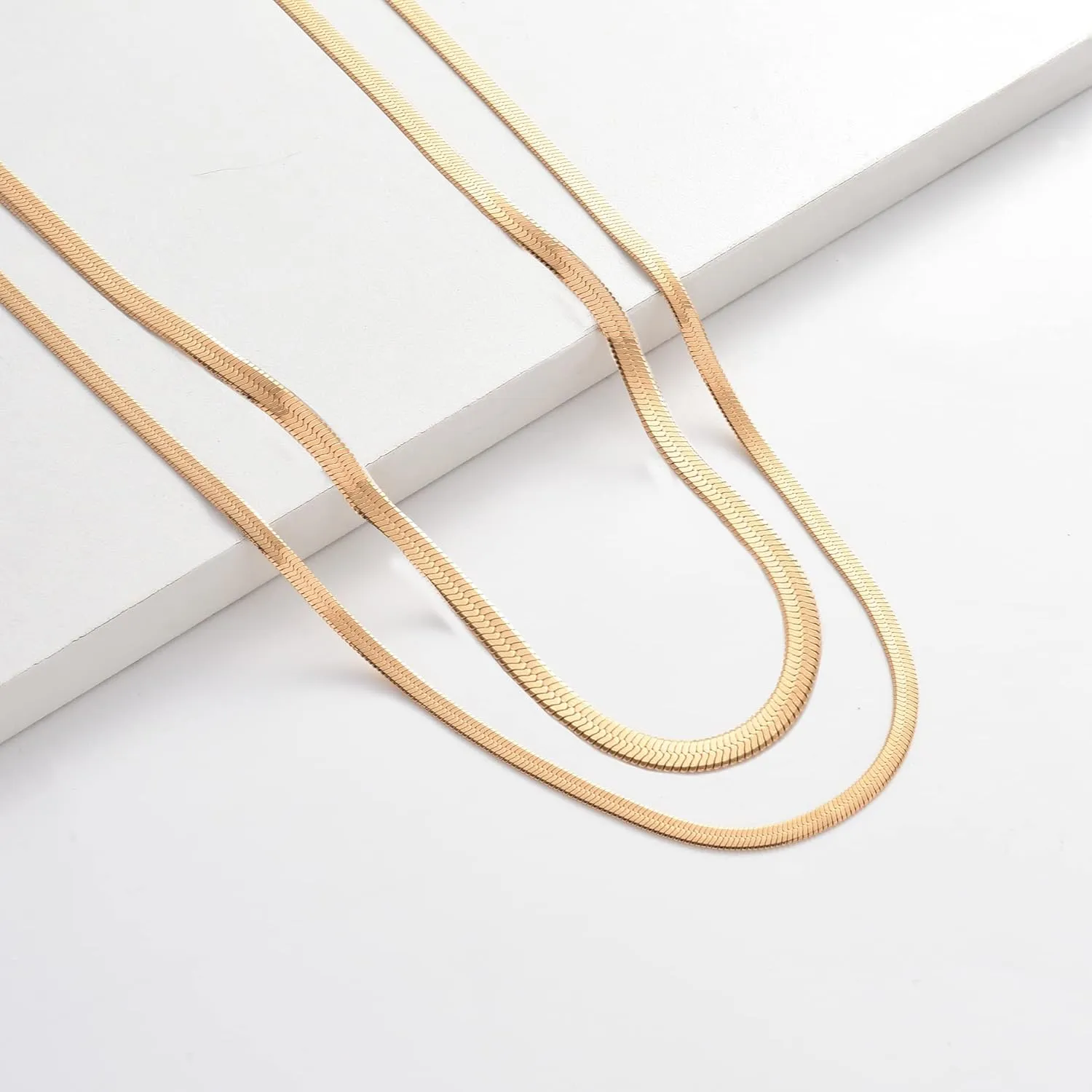 YANODA Herringbone Necklace for Women,14K Gold Necklaces for Women, Dainty Layered Gold Necklace for Women Thin Gold Snake Chain Necklaces Jewelry for Women