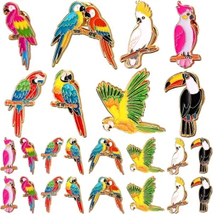 Yinkin 24 Pcs Tropical Parrot Enamel Brooch Colorful Parrot Lapel Pin Animal Brooches Cute Lapel Pin for Women Jewelry Pin Dress Accessories Mother's Day Birthday Gift