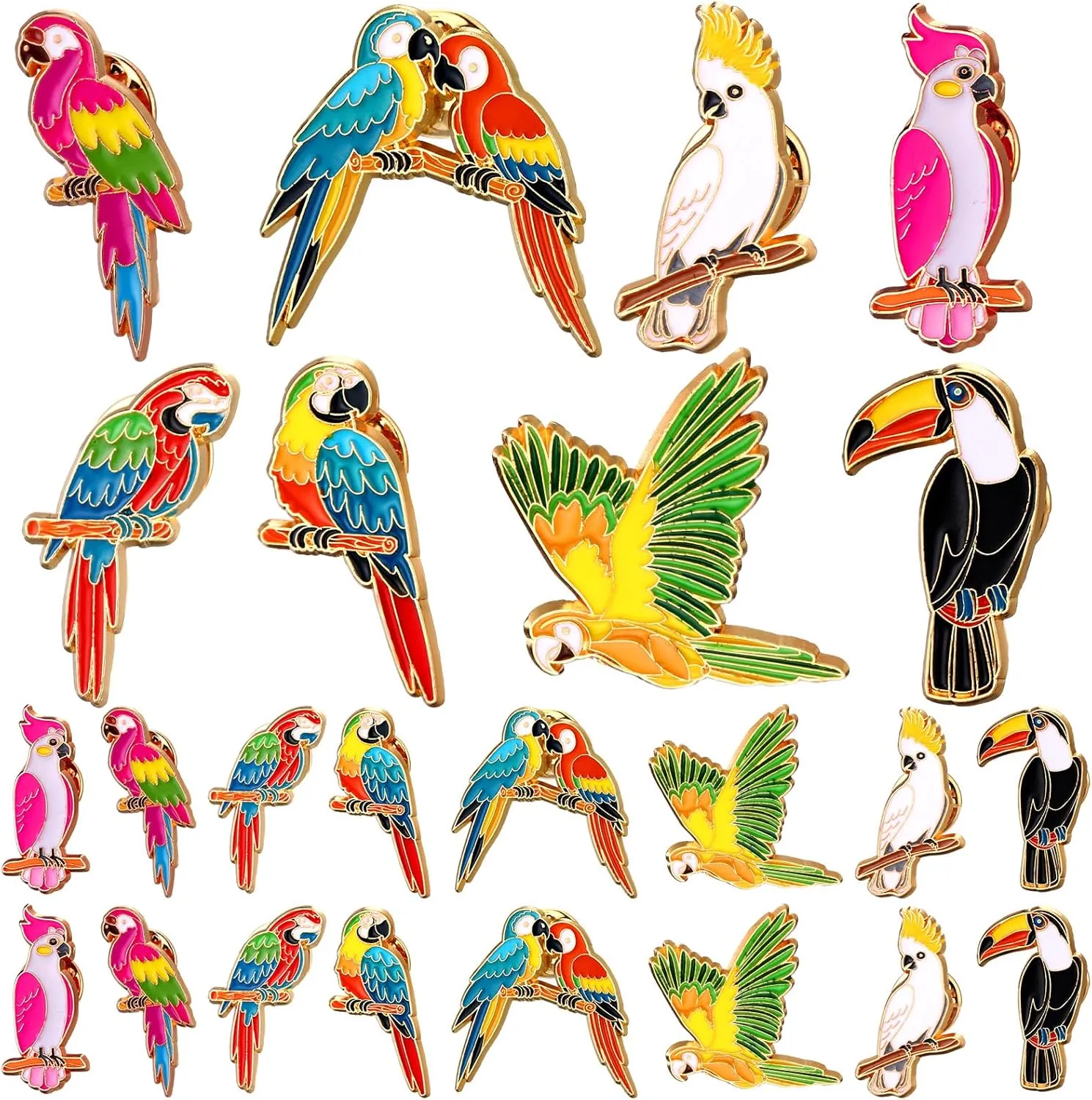 Yinkin 24 Pcs Tropical Parrot Enamel Brooch Colorful Parrot Lapel Pin Animal Brooches Cute Lapel Pin for Women Jewelry Pin Dress Accessories Mother's Day Birthday Gift