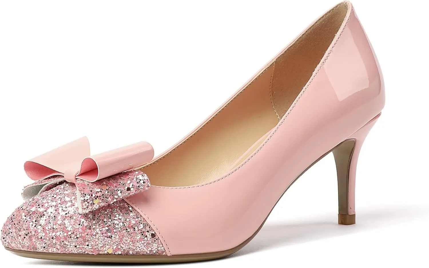 YODEKS Women's Round Toe Pumps, High Heel Slip on, Bow Knotted Heels for Pary Dress Work Office Workplace