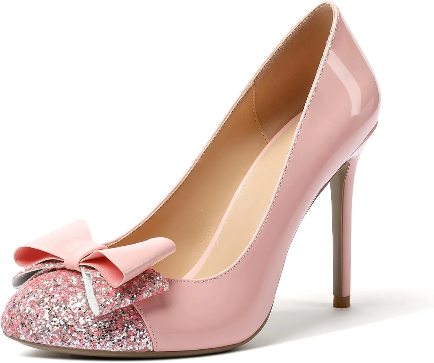 YODEKS Women's Round Toe Pumps, High Heel Slip on, Bow Knotted Heels for Pary Dress Work Office Workplace