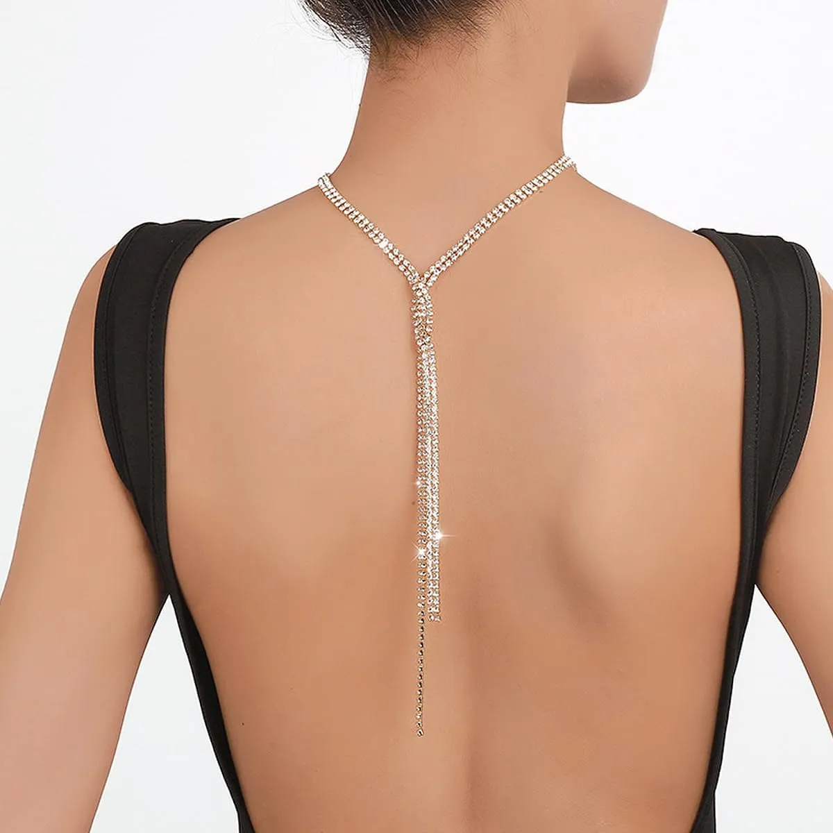 YOOESTORES82 Rhinestone Long Tassel Choker Necklaces,Sparkling Crystal Tennis Chain Necklaces, Charming Statement Jewelry Gifts for Women