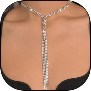 YOOESTORES82 Rhinestone Long Tassel Choker Necklaces,Sparkling Crystal Tennis Chain Necklaces, Charming Statement Jewelry Gifts for Women