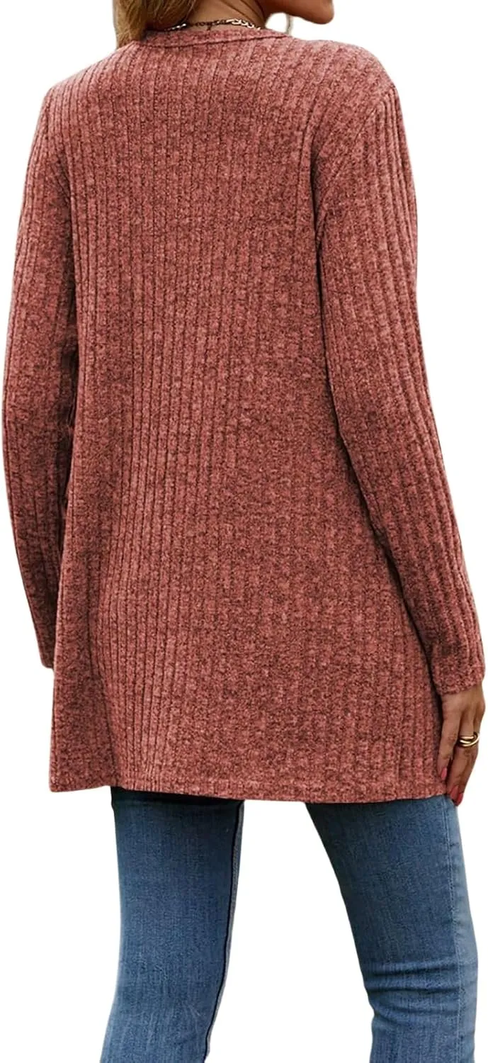 ZWRXW Women's Open Front Cardigan Sweater Button Down Ribbed Knit Lightweight Cardigans Fall Fashion Outerwear with Pockets